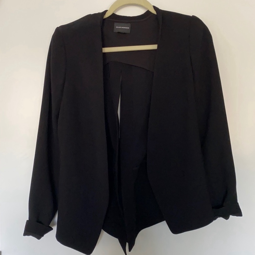 Club Monaco Padded Shoulder Tie-Back Blazer, draped crepe fabric size 2